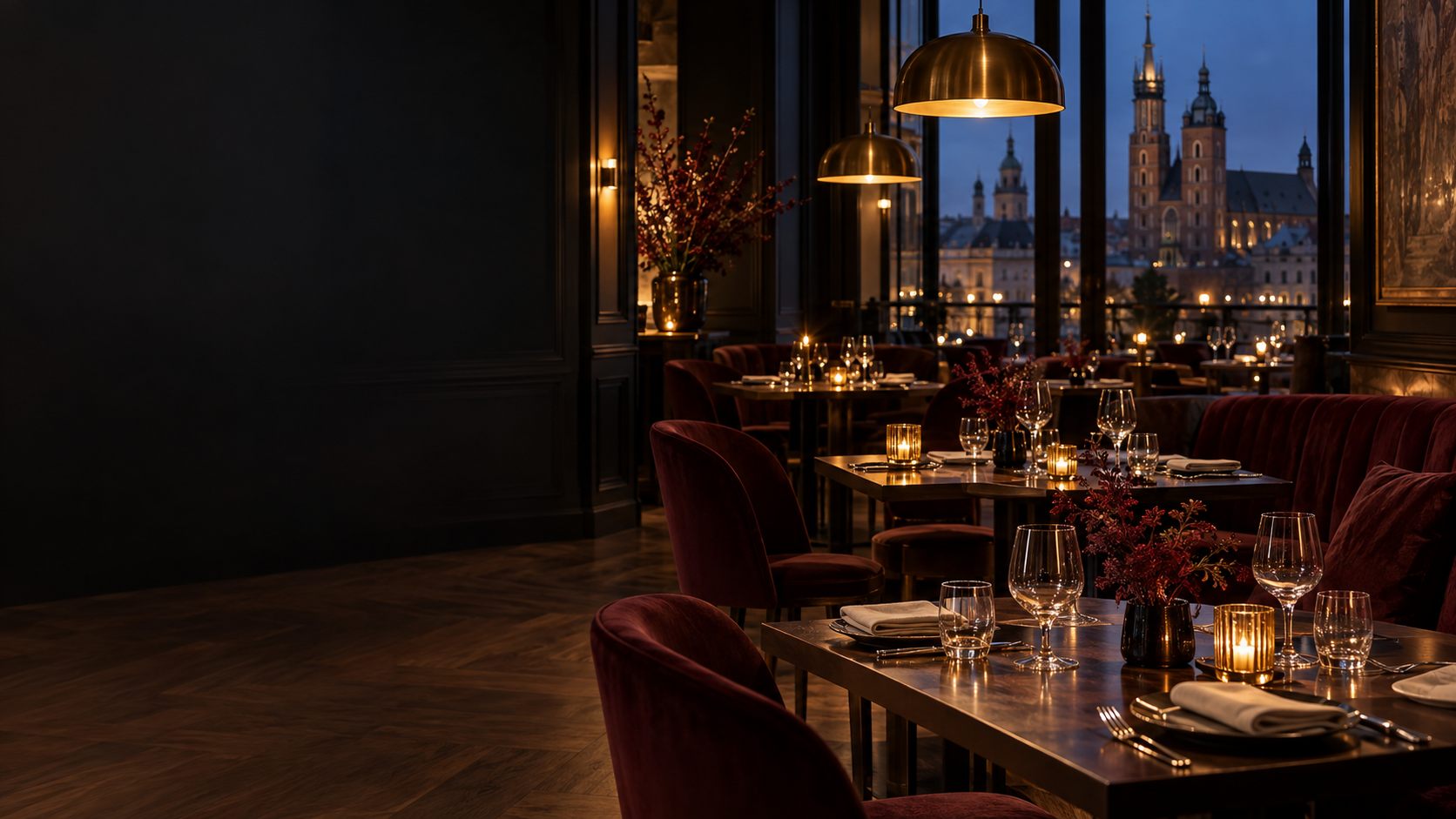 Wnętrze restauracji Bordowy Stół